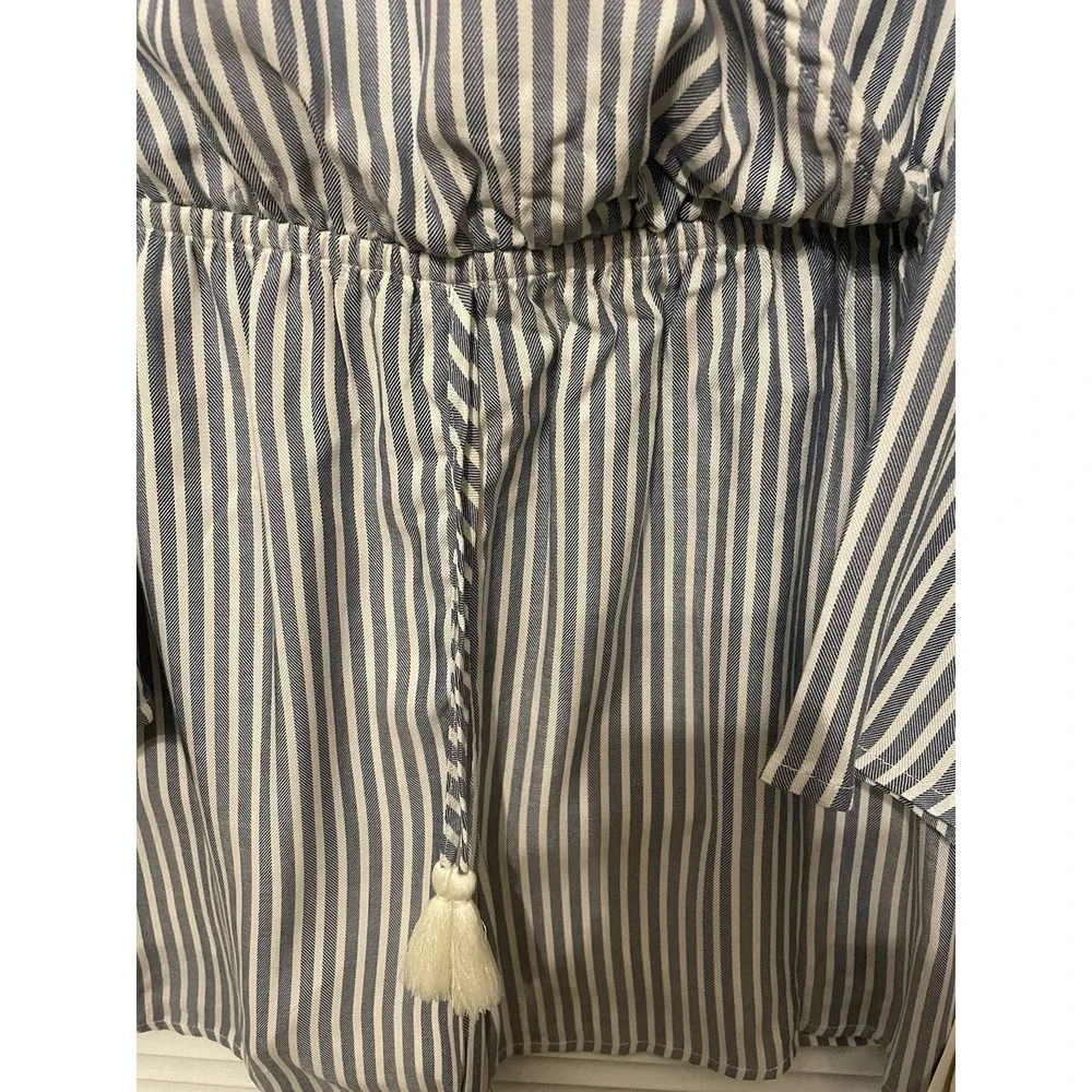 GB Girls XXL Blue White Striped Romper‎ Boho Tassel Tie Bell Sleeve NWT